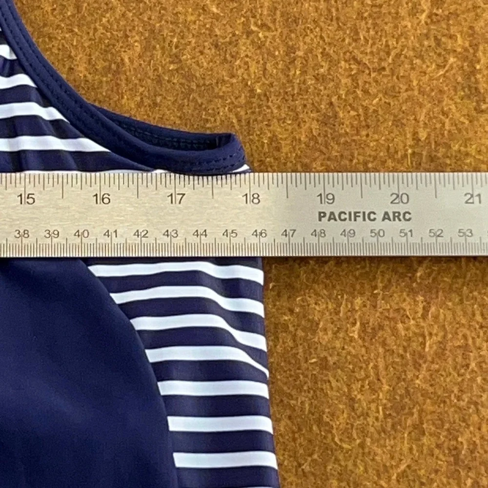 Summer Mae Womens 14 Navy Blue Striped Tankini Swim Top NWT